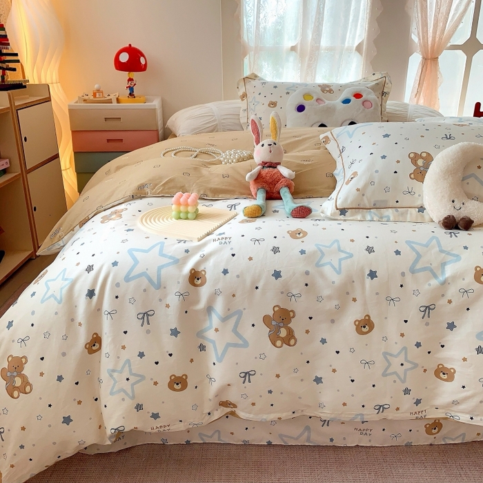 91家纺网 家纺一手货源 找家纺 莱豫家纺 2025新款亲肤舒适小清新印花全棉四件套第六批 星空小熊
