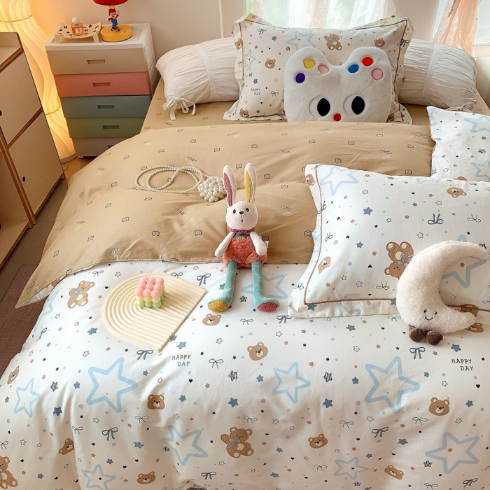 91家纺网 家纺一手货源 找家纺 莱豫家纺 2025新款亲肤舒适小清新印花全棉四件套第六批 星空小熊