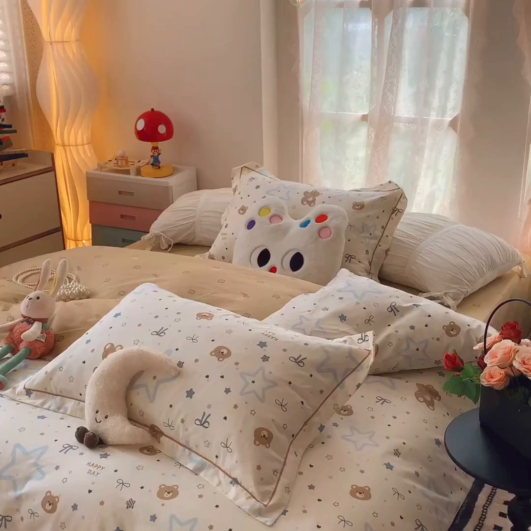 91家纺网 家纺一手货源 找家纺 莱豫家纺 2025新款亲肤舒适小清新印花全棉四件套第六批 星空小熊