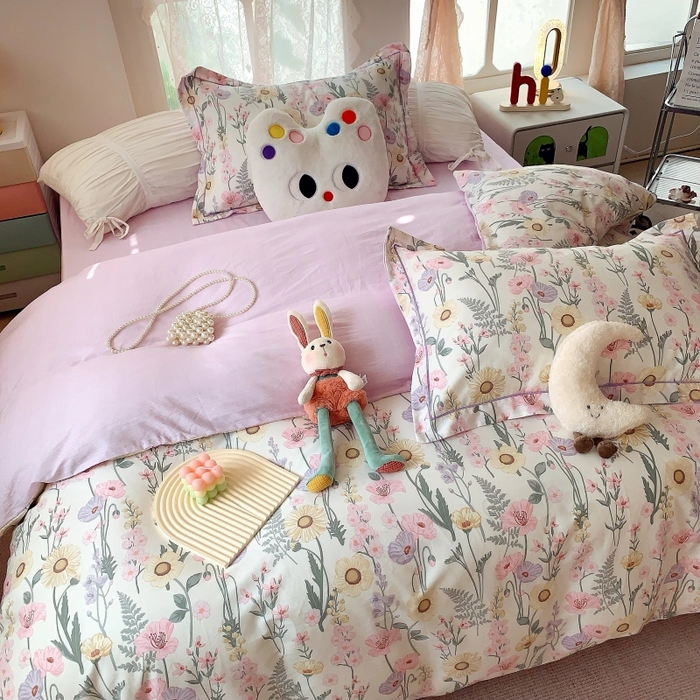 91家纺网 家纺一手货源 找家纺 莱豫家纺 2025新款亲肤舒适小清新印花全棉四件套第六批 绚烂花季