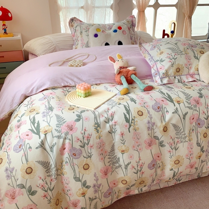 91家纺网 家纺一手货源 找家纺 莱豫家纺 2025新款亲肤舒适小清新印花全棉四件套第六批 绚烂花季