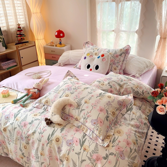 91家纺网 家纺一手货源 找家纺 莱豫家纺 2025新款亲肤舒适小清新印花全棉四件套第六批 绚烂花季