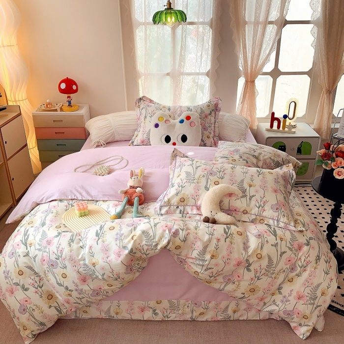 91家纺网 家纺一手货源 找家纺 莱豫家纺 2025新款亲肤舒适小清新印花全棉四件套第六批 绚烂花季