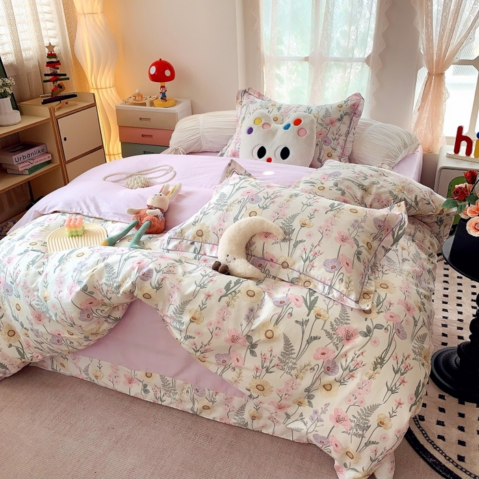 91家纺网 家纺一手货源 找家纺 莱豫家纺 2025新款亲肤舒适小清新印花全棉四件套第六批 绚烂花季