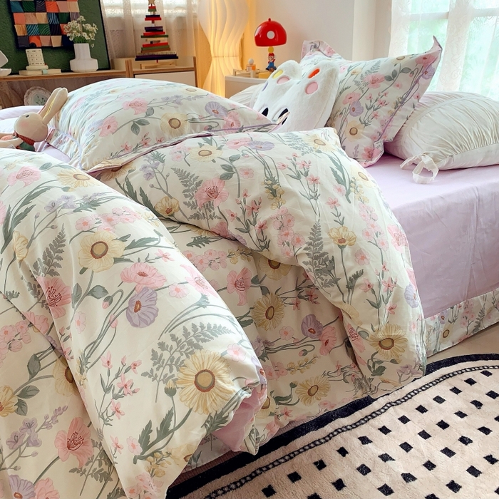 91家纺网 家纺一手货源 找家纺 莱豫家纺 2025新款亲肤舒适小清新印花全棉四件套第六批 绚烂花季