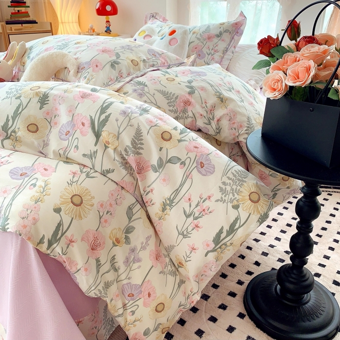 91家纺网 家纺一手货源 找家纺 莱豫家纺 2025新款亲肤舒适小清新印花全棉四件套第六批 绚烂花季