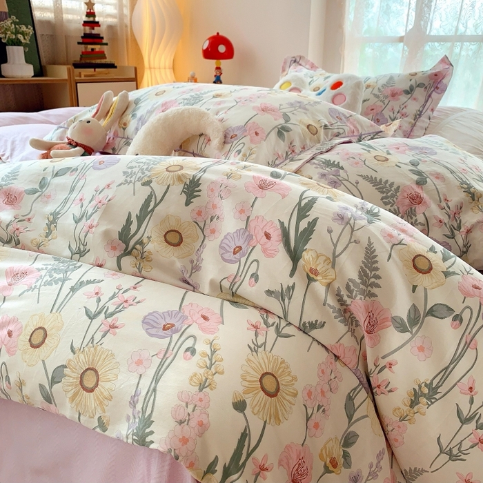 91家纺网 家纺一手货源 找家纺 莱豫家纺 2025新款亲肤舒适小清新印花全棉四件套第六批 绚烂花季