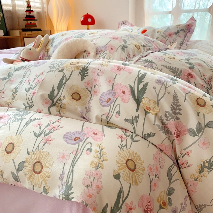 91家纺网 家纺一手货源 找家纺 莱豫家纺 2025新款亲肤舒适小清新印花全棉四件套第六批 绚烂花季