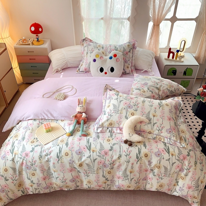 91家纺网 家纺一手货源 找家纺 莱豫家纺 2025新款亲肤舒适小清新印花全棉四件套第六批 绚烂花季