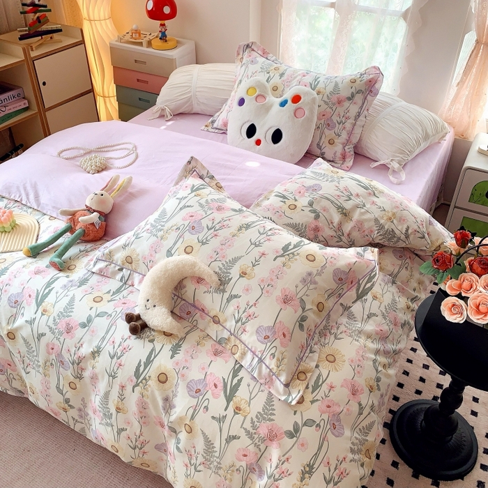 91家纺网 家纺一手货源 找家纺 莱豫家纺 2025新款亲肤舒适小清新印花全棉四件套第六批 绚烂花季