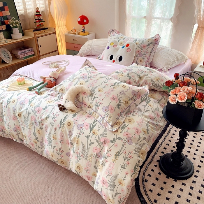 91家纺网 家纺一手货源 找家纺 莱豫家纺 2025新款亲肤舒适小清新印花全棉四件套第六批 绚烂花季