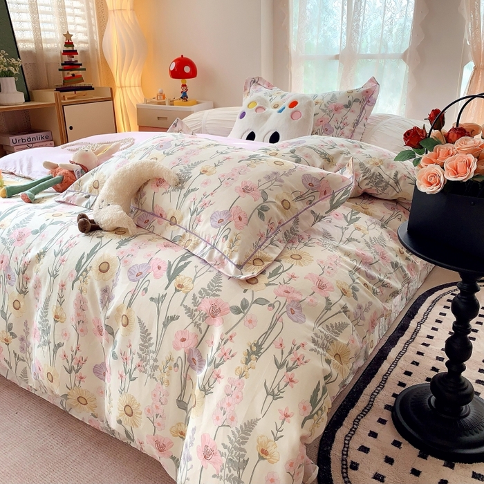 91家纺网 家纺一手货源 找家纺 莱豫家纺 2025新款亲肤舒适小清新印花全棉四件套第六批 绚烂花季