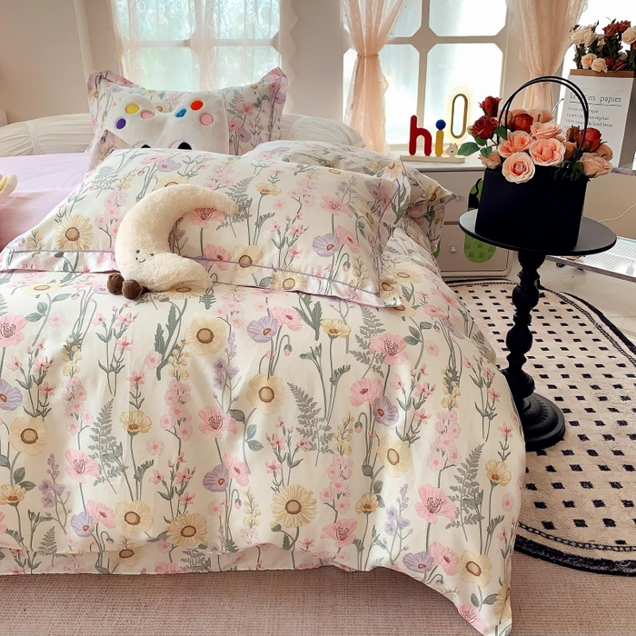 91家纺网 家纺一手货源 找家纺 莱豫家纺 2025新款亲肤舒适小清新印花全棉四件套第六批 绚烂花季