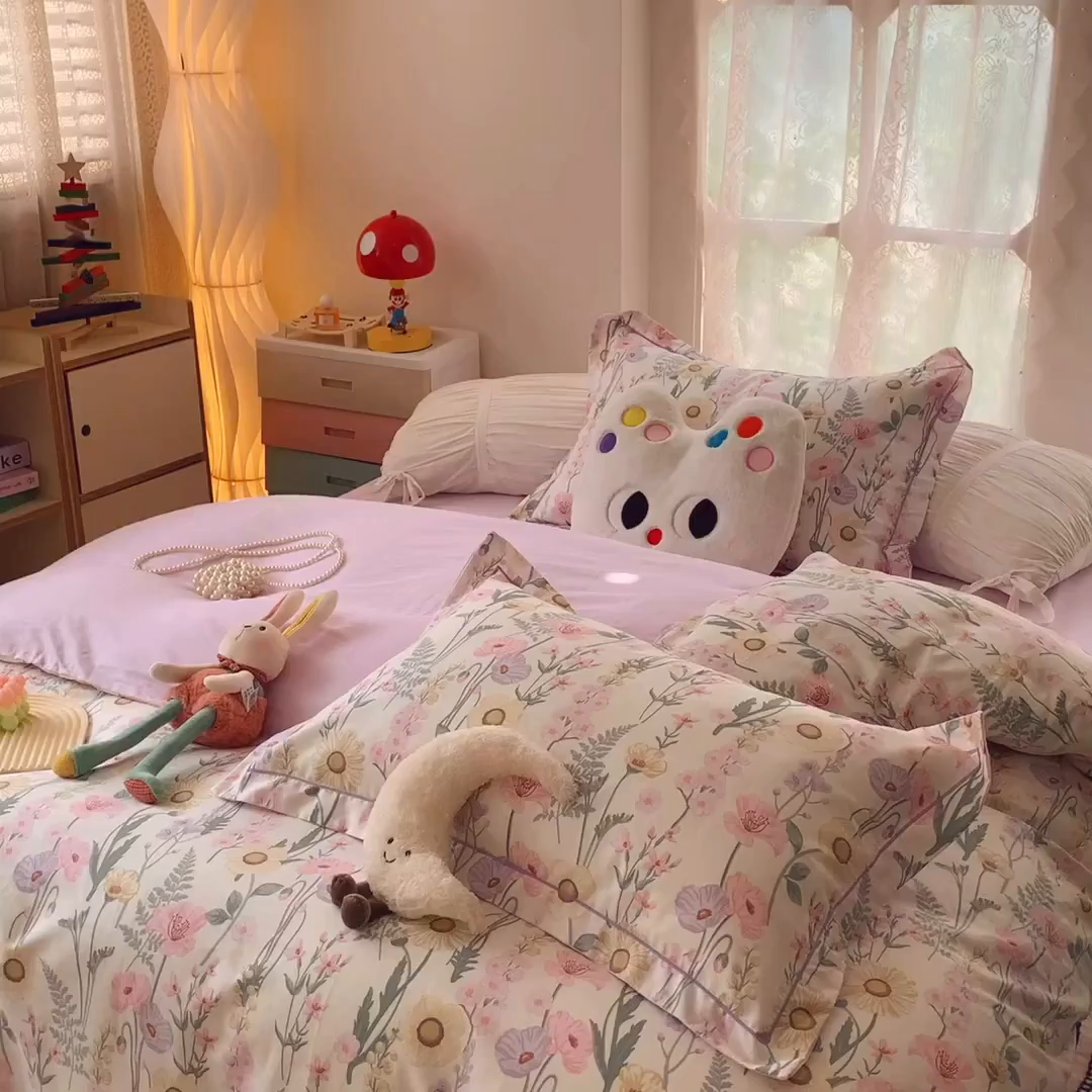 91家纺网 家纺一手货源 找家纺 莱豫家纺 2025新款亲肤舒适小清新印花全棉四件套第六批 绚烂花季