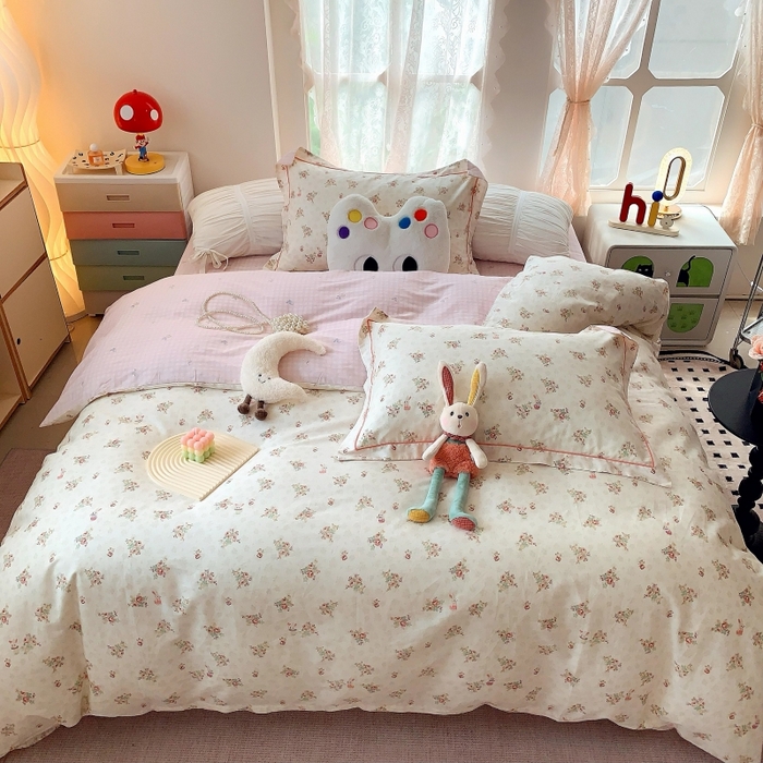 91家纺网 家纺一手货源 找家纺 莱豫家纺 2025新款亲肤舒适小清新印花全棉四件套第六批 枕畔花吟