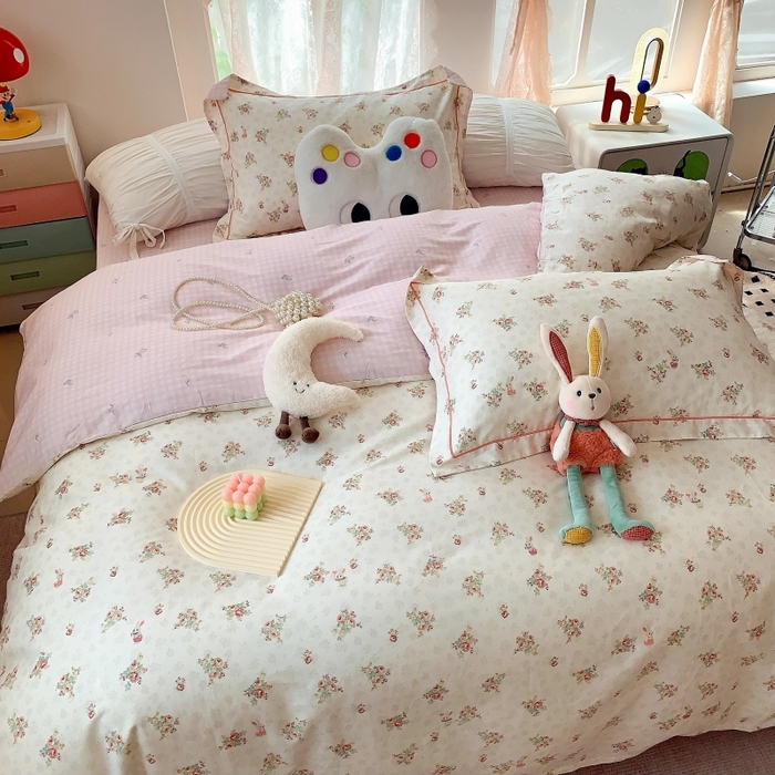 91家纺网 家纺一手货源 找家纺 莱豫家纺 2025新款亲肤舒适小清新印花全棉四件套第六批 枕畔花吟