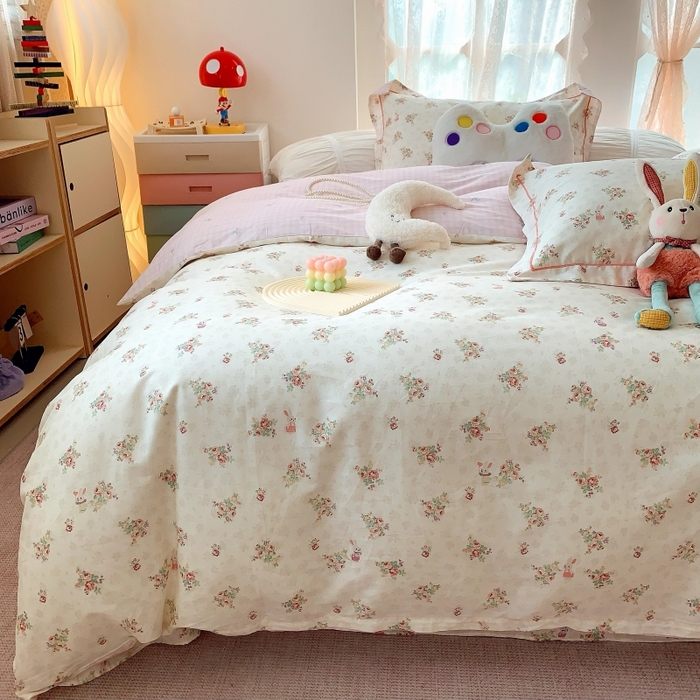 91家纺网 家纺一手货源 找家纺 莱豫家纺 2025新款亲肤舒适小清新印花全棉四件套第六批 枕畔花吟