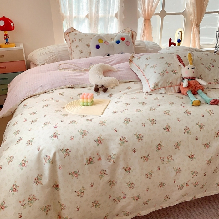 91家纺网 家纺一手货源 找家纺 莱豫家纺 2025新款亲肤舒适小清新印花全棉四件套第六批 枕畔花吟