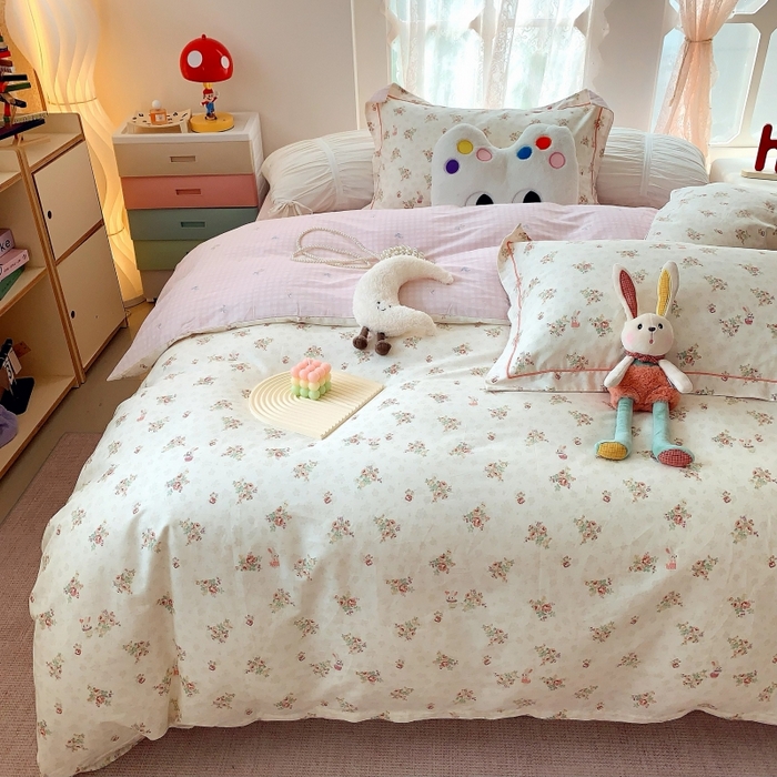 91家纺网 家纺一手货源 找家纺 莱豫家纺 2025新款亲肤舒适小清新印花全棉四件套第六批 枕畔花吟