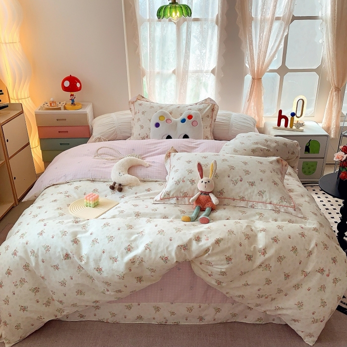 91家纺网 家纺一手货源 找家纺 莱豫家纺 2025新款亲肤舒适小清新印花全棉四件套第六批 枕畔花吟