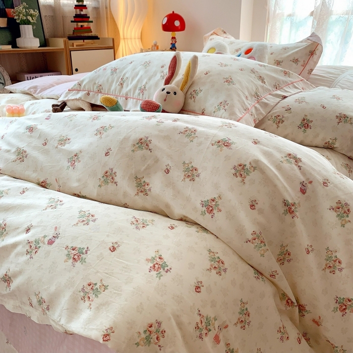 91家纺网 家纺一手货源 找家纺 莱豫家纺 2025新款亲肤舒适小清新印花全棉四件套第六批 枕畔花吟