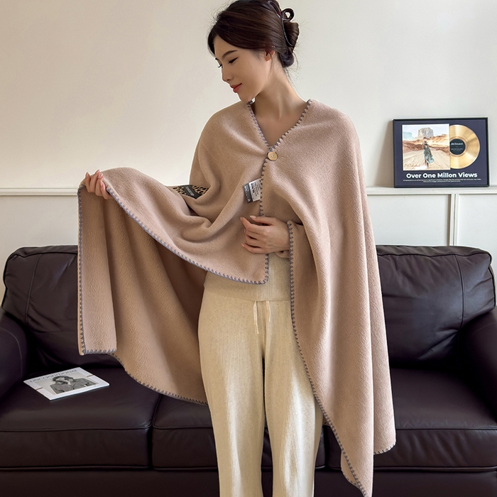 合纵跨境工厂 2025秋冬新款加厚可机洗羊棉绒贝壳边毛毯冬季保暖盖毯跨境外贸JIT一件代发 秋栗棕