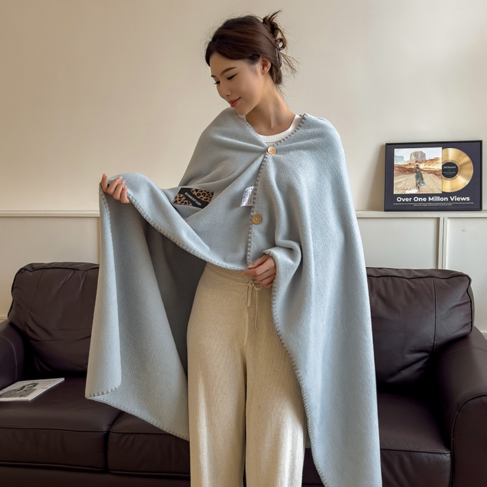 合纵跨境工厂 2025秋冬新款加厚可机洗羊棉绒贝壳边毛毯冬季保暖盖毯跨境外贸JIT一件代发 雾空蓝