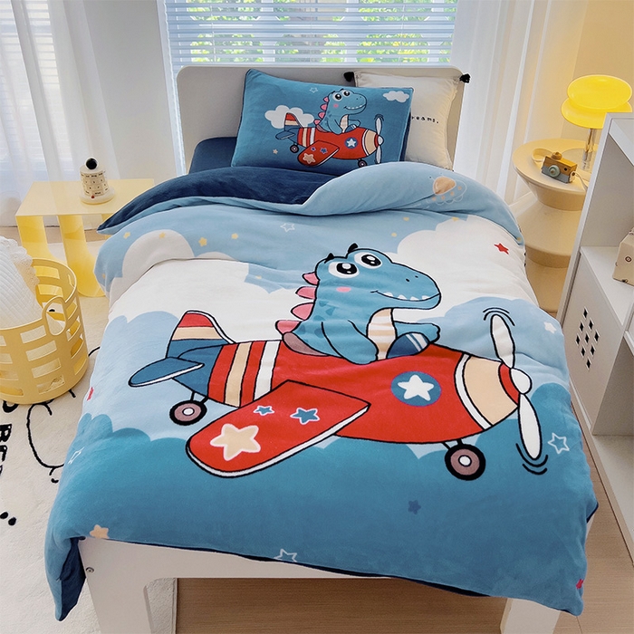 （总）嗨生活 2025新款牛奶绒数码印花原创大版卡通幼儿园套件幼儿园三件套