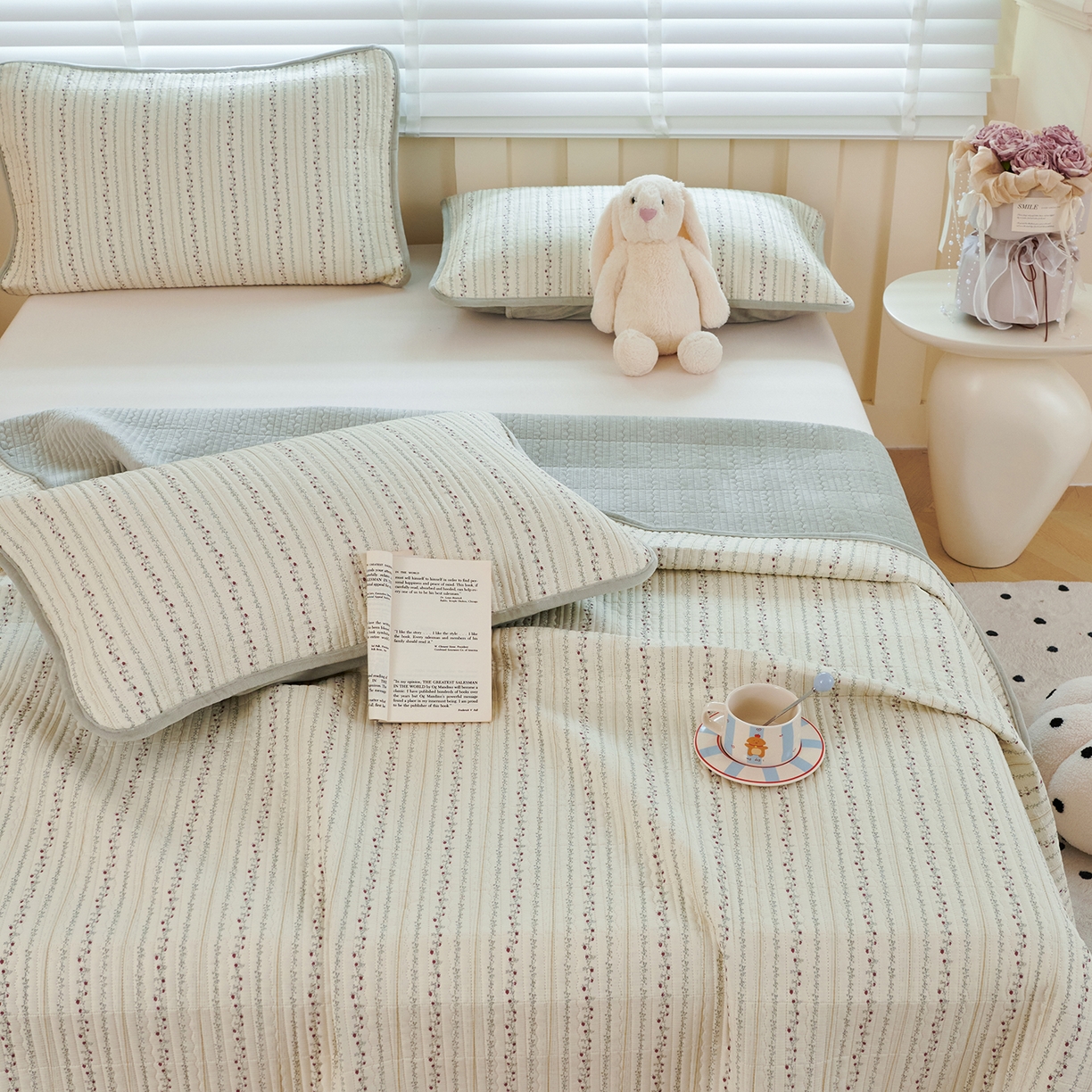 91家纺网 家纺一手货源 找家纺 缔锦家纺 2025新款高克重全棉柔软绒床盖三件套 青芷