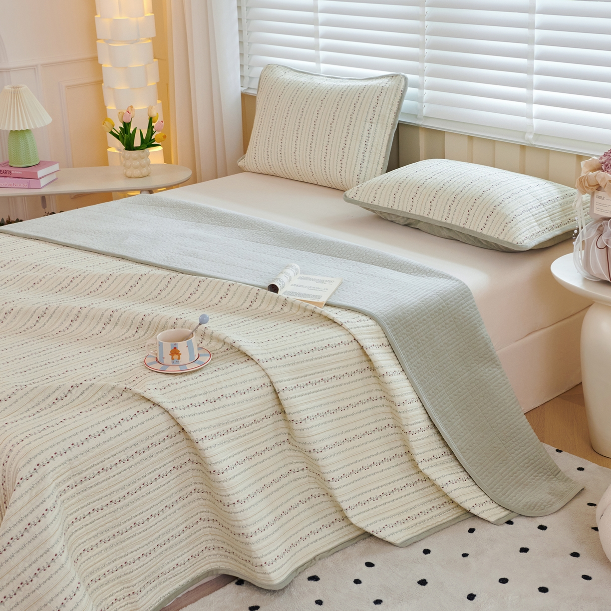 91家纺网 家纺一手货源 找家纺 缔锦家纺 2025新款高克重全棉柔软绒床盖三件套 青芷