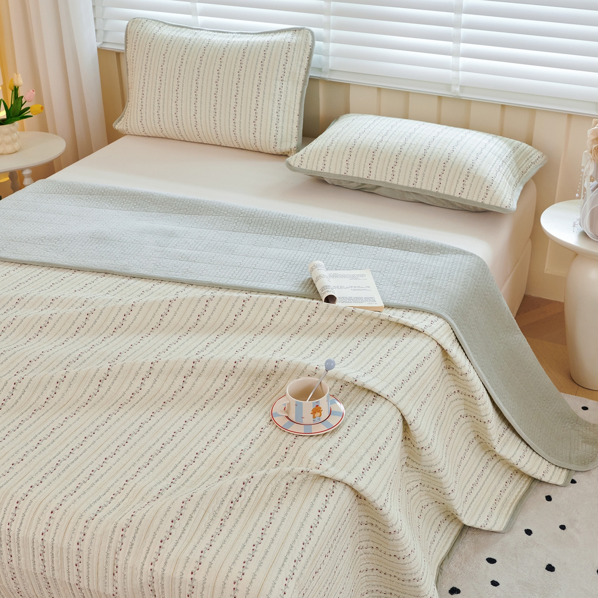 91家纺网 家纺一手货源 找家纺 缔锦家纺 2025新款高克重全棉柔软绒床盖三件套 青芷