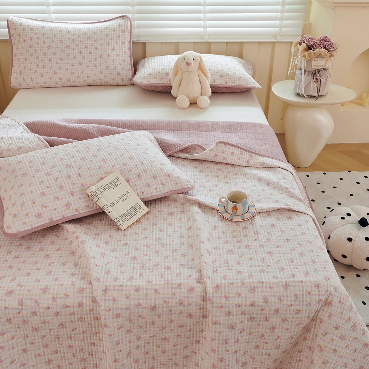 91家纺网 家纺一手货源 找家纺 缔锦家纺 2025新款高克重全棉柔软绒床盖三件套 梦恋