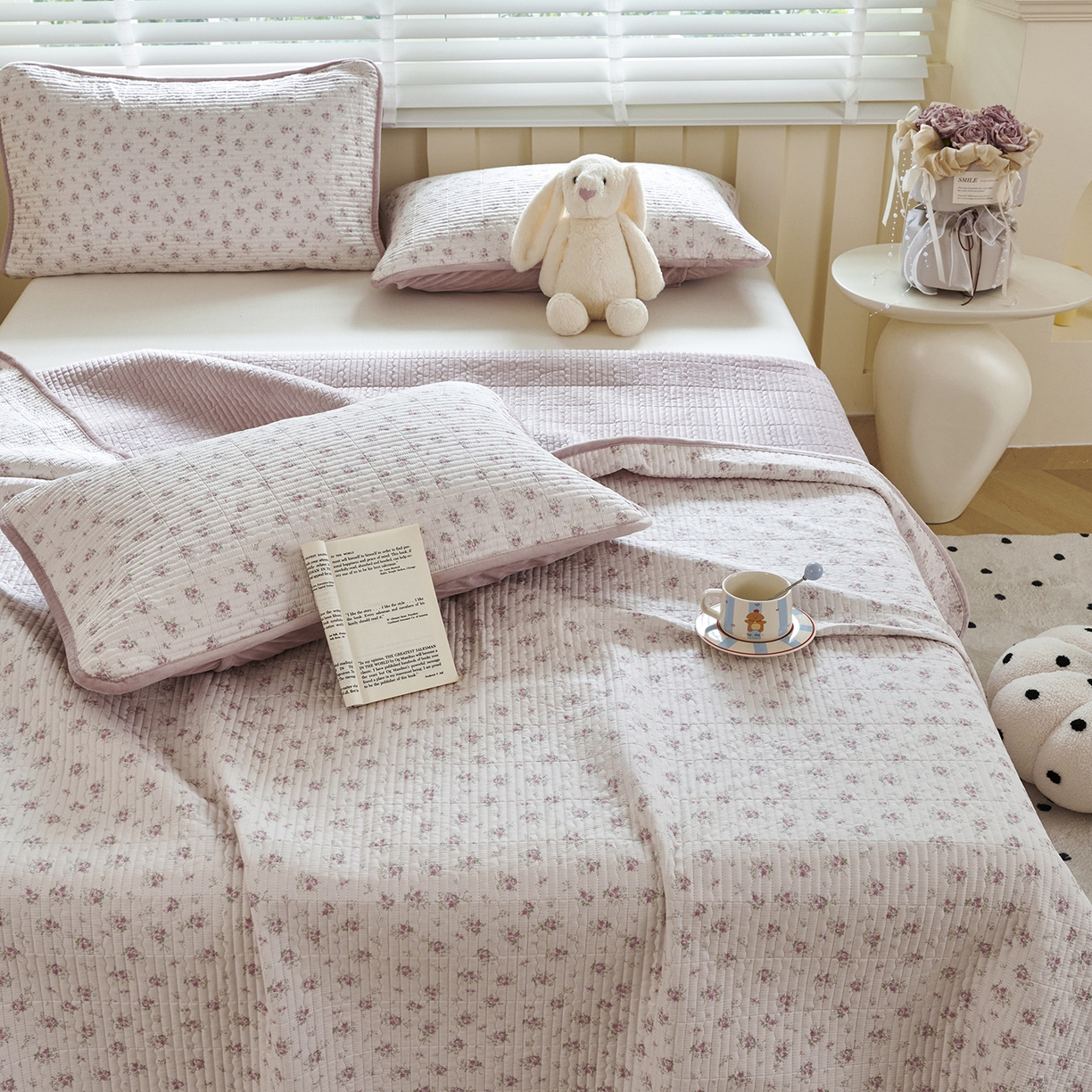 91家纺网 家纺一手货源 找家纺 缔锦家纺 2025新款高克重全棉柔软绒床盖三件套 秋茗