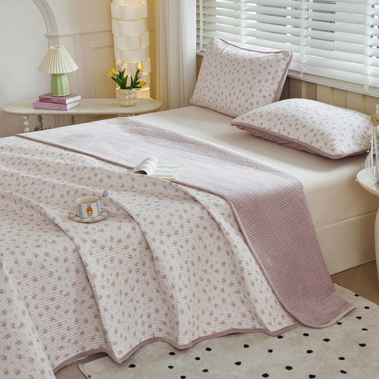 91家纺网 家纺一手货源 找家纺 缔锦家纺 2025新款高克重全棉柔软绒床盖三件套 秋茗