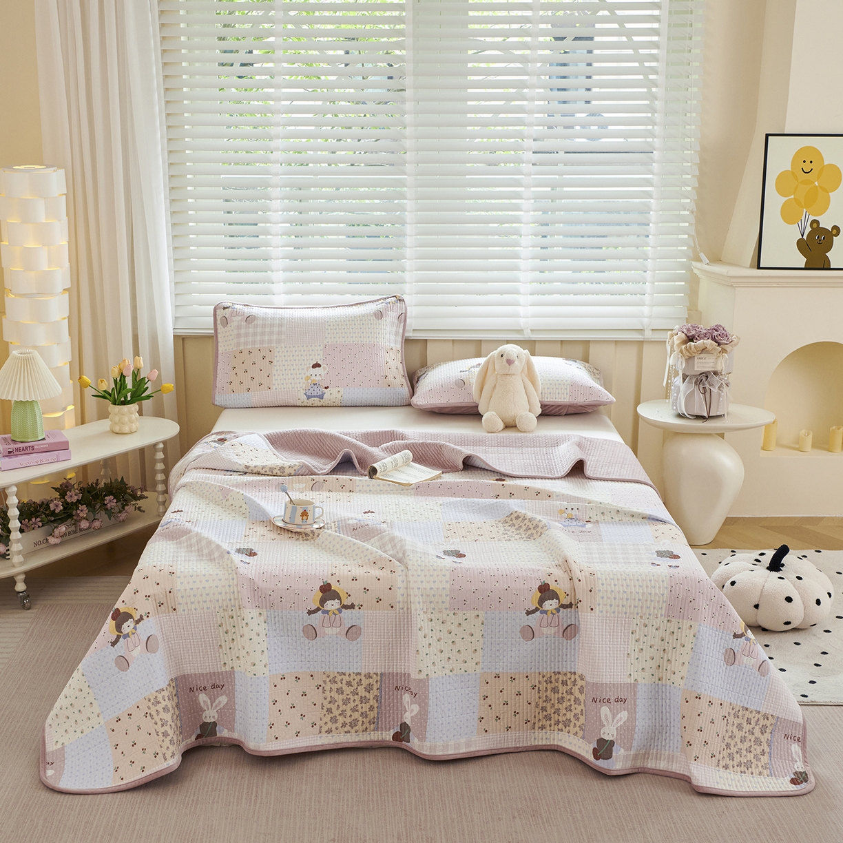 缔锦家纺 2025新款高克重全棉柔软绒床盖三件套 少女日记