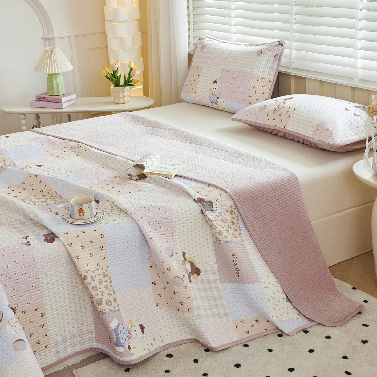 91家纺网 家纺一手货源 找家纺 缔锦家纺 2025新款高克重全棉柔软绒床盖三件套 少女日记