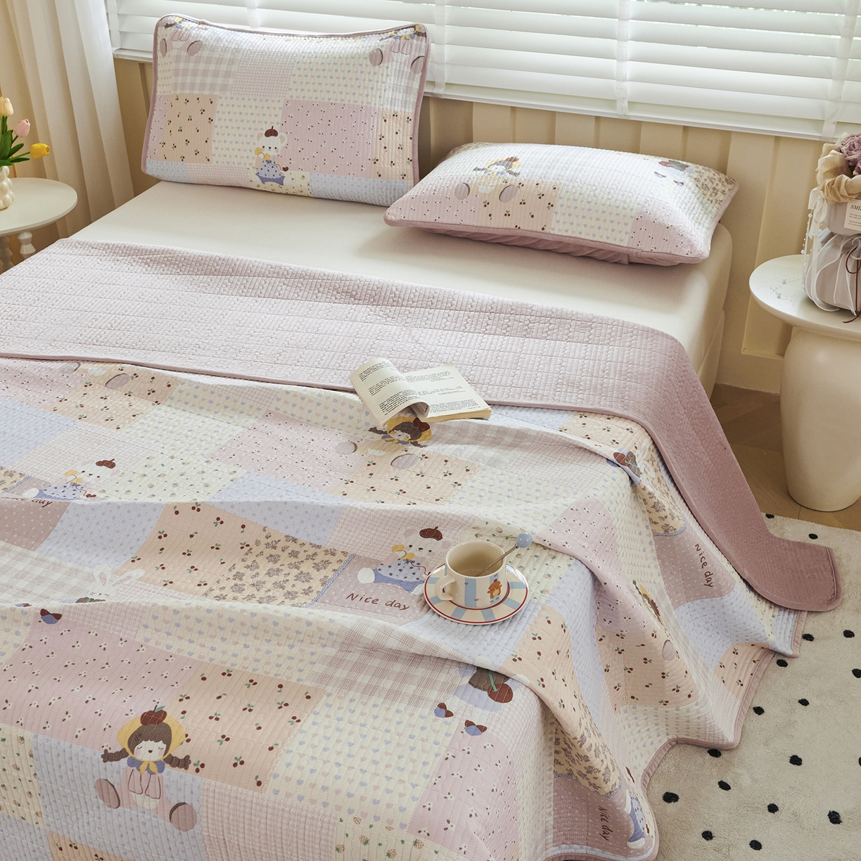 91家纺网 家纺一手货源 找家纺 缔锦家纺 2025新款高克重全棉柔软绒床盖三件套 少女日记