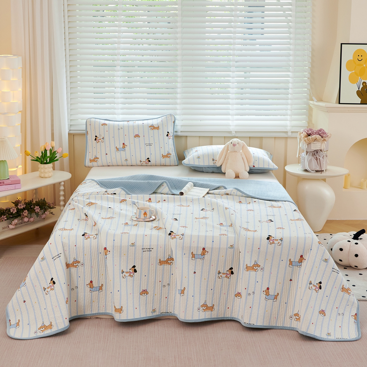 缔锦家纺 2025新款高克重全棉柔软绒床盖三件套 汪汪派对