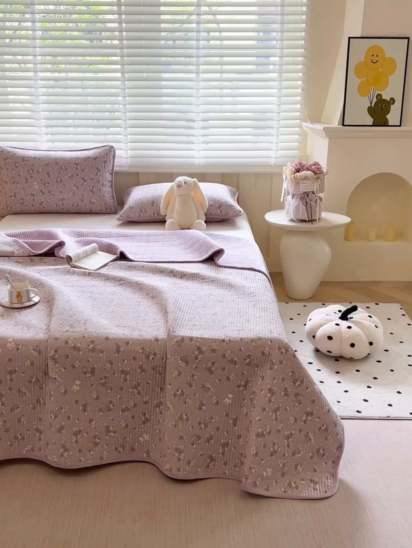 91家纺网 家纺一手货源 找家纺 缔锦家纺 2025新款高克重全棉柔软绒床盖三件套 紫蔓