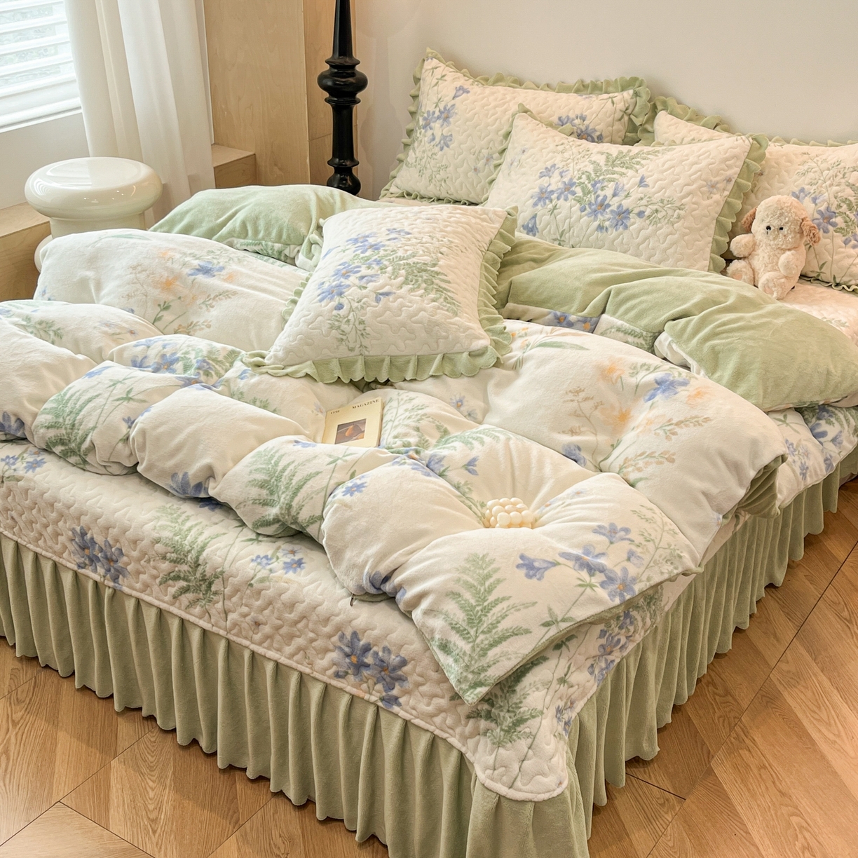 91家纺网 家纺一手货源 找家纺 金梦家居 2025新款高克重牛奶绒床盖四件套 兰花-现