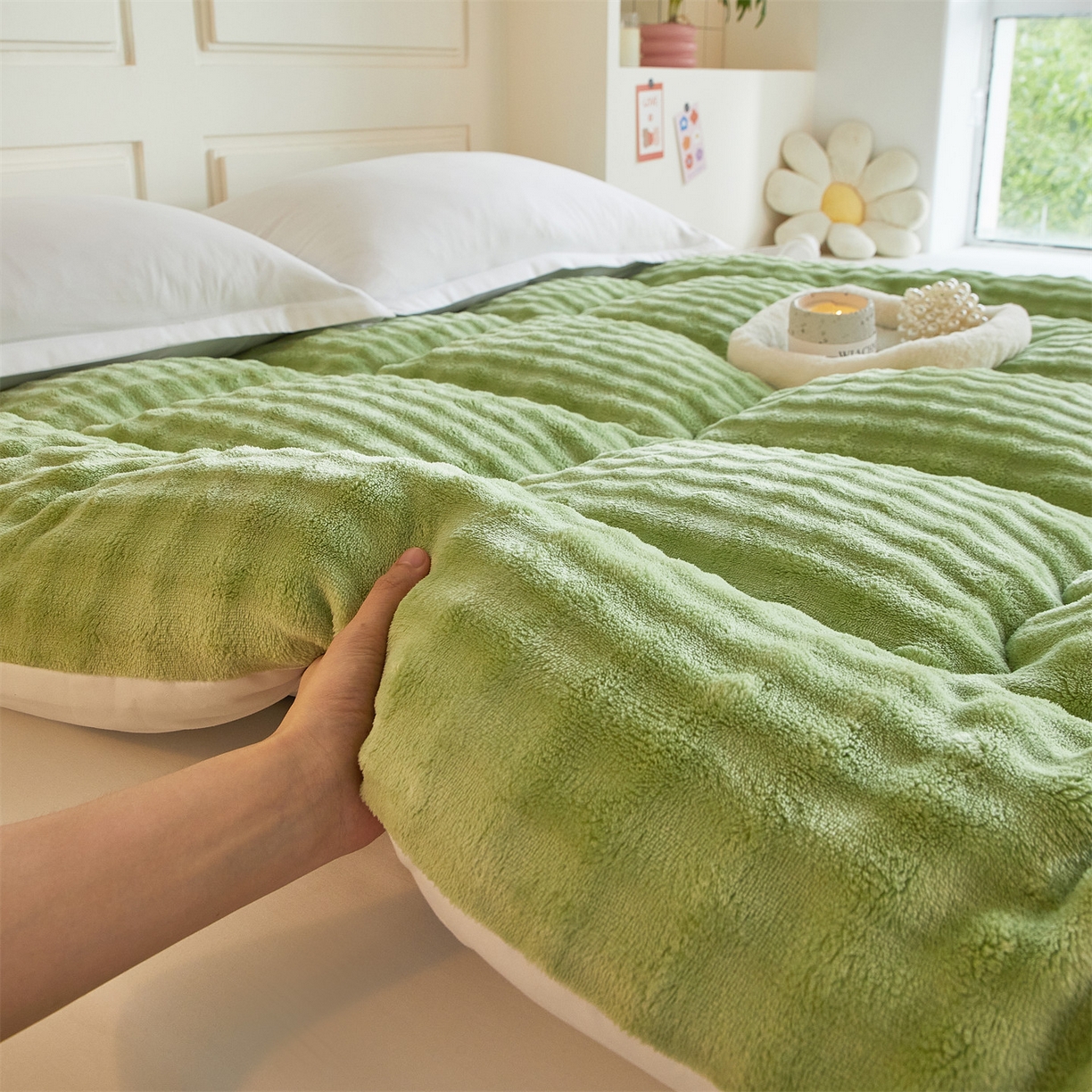 91家纺网 家纺一手货源 找家纺 （总）柒尚 2025新款A类兔兔绒亲肤磨毛羽丝棉垫