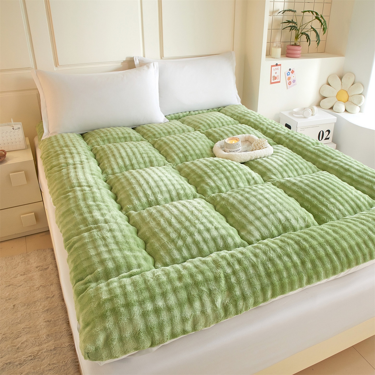 91家纺网 家纺一手货源 找家纺 （总）柒尚 2025新款A类兔兔绒亲肤磨毛羽丝棉垫