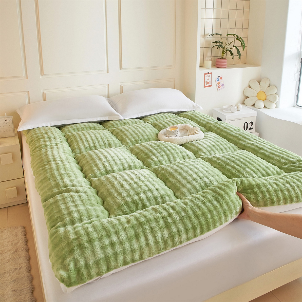 91家纺网 家纺一手货源 找家纺 （总）柒尚 2025新款A类兔兔绒亲肤磨毛羽丝棉垫