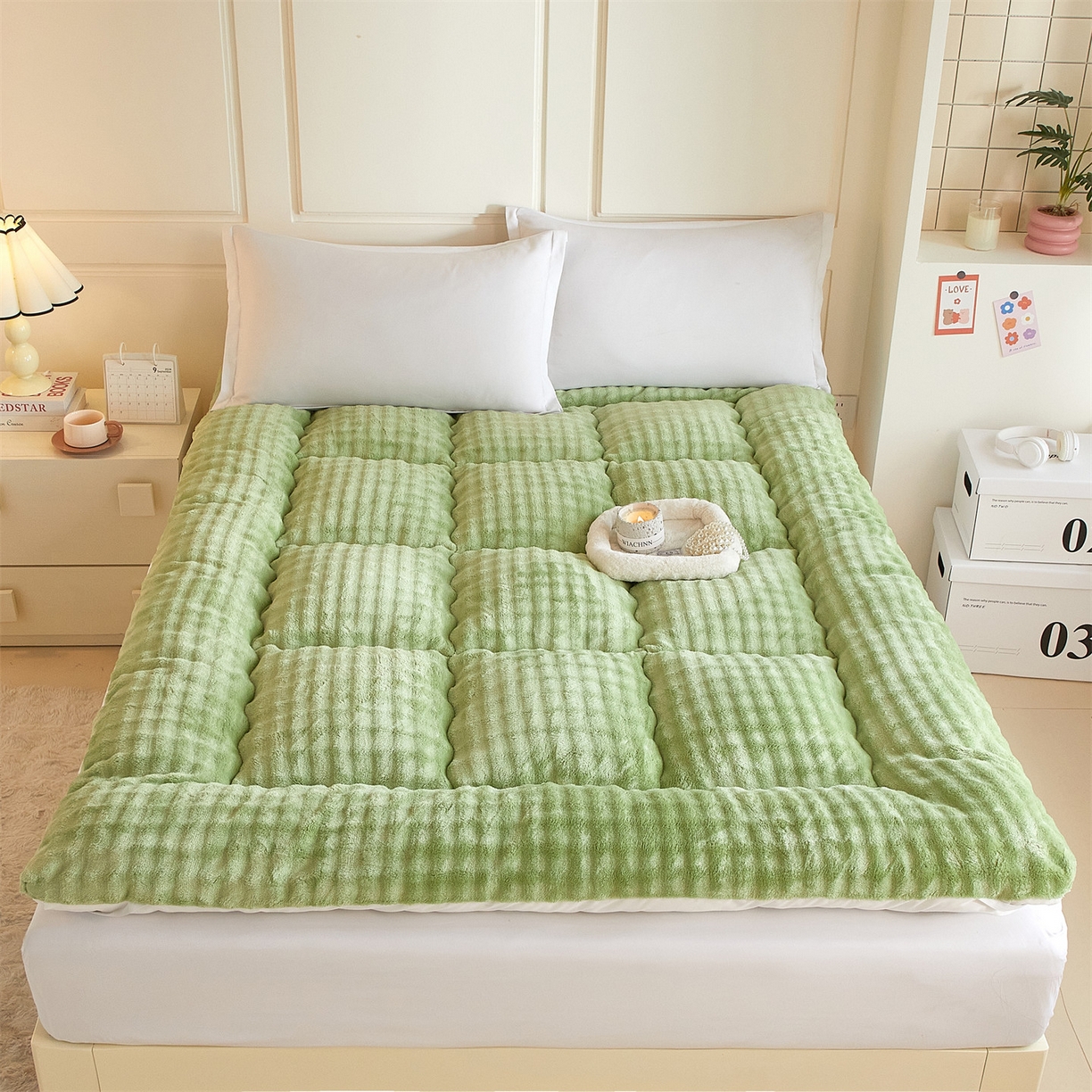 91家纺网 家纺一手货源 找家纺 （总）柒尚 2025新款A类兔兔绒亲肤磨毛羽丝棉垫