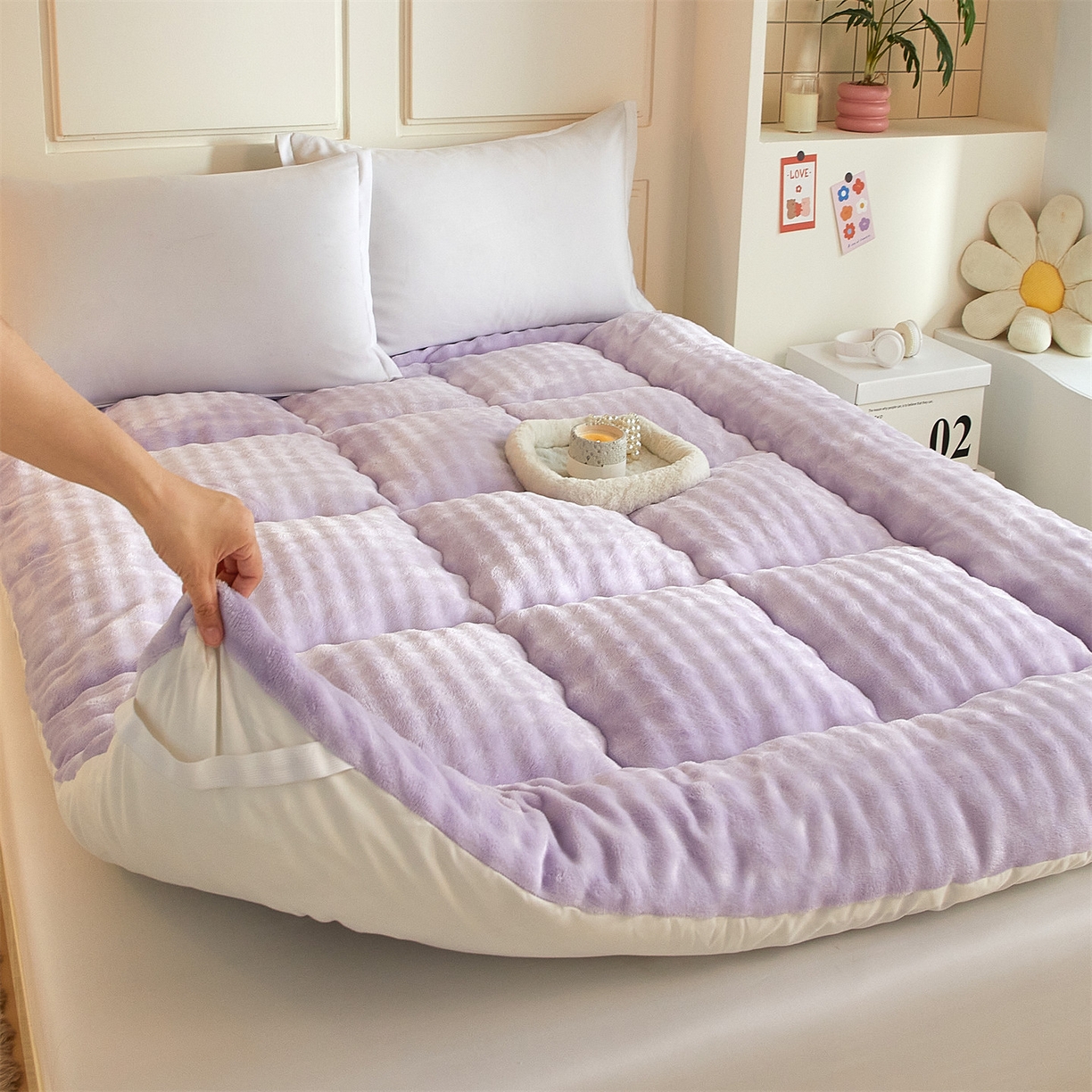 91家纺网 家纺一手货源 找家纺 柒尚 2025新款A类兔兔绒亲肤磨毛羽丝棉垫 葡萄紫