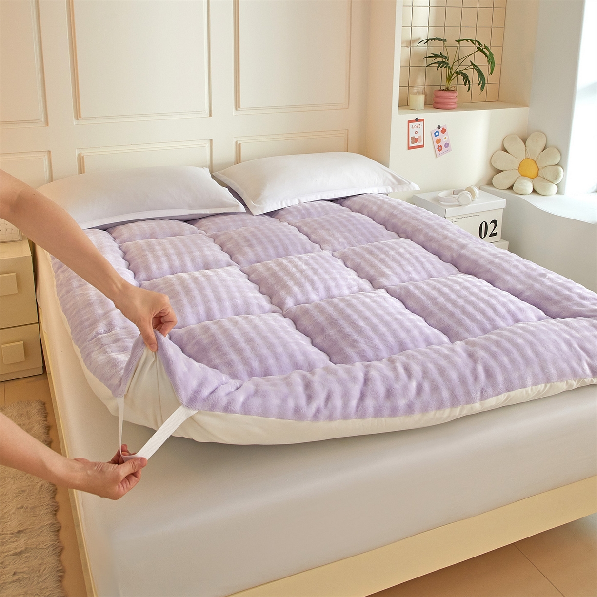 91家纺网 家纺一手货源 找家纺 柒尚 2025新款A类兔兔绒亲肤磨毛羽丝棉垫 葡萄紫