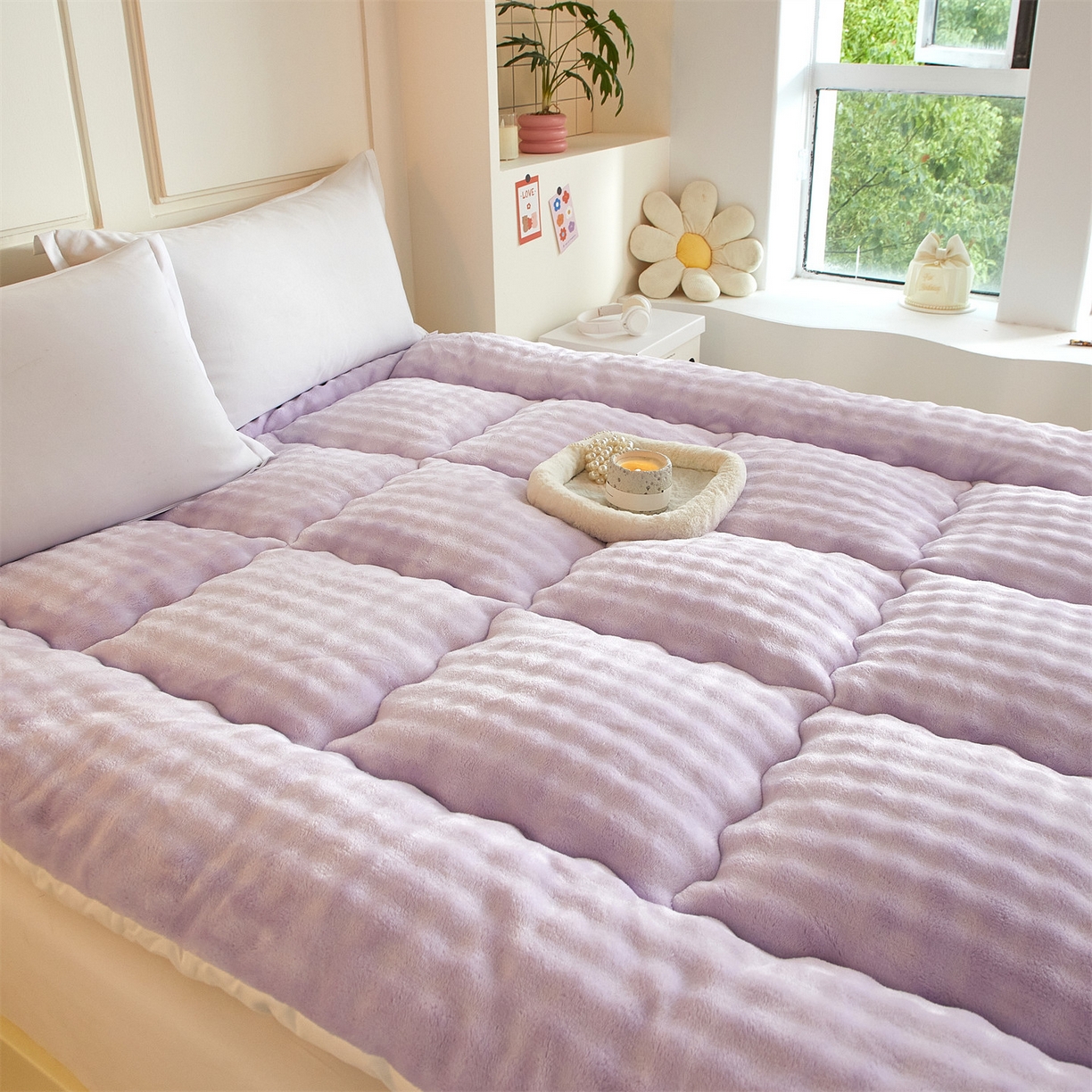 91家纺网 家纺一手货源 找家纺 柒尚 2025新款A类兔兔绒亲肤磨毛羽丝棉垫 葡萄紫