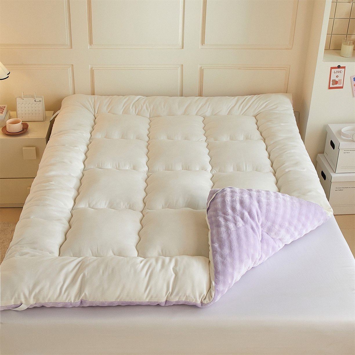 91家纺网 家纺一手货源 找家纺 柒尚 2025新款A类兔兔绒亲肤磨毛羽丝棉垫 葡萄紫