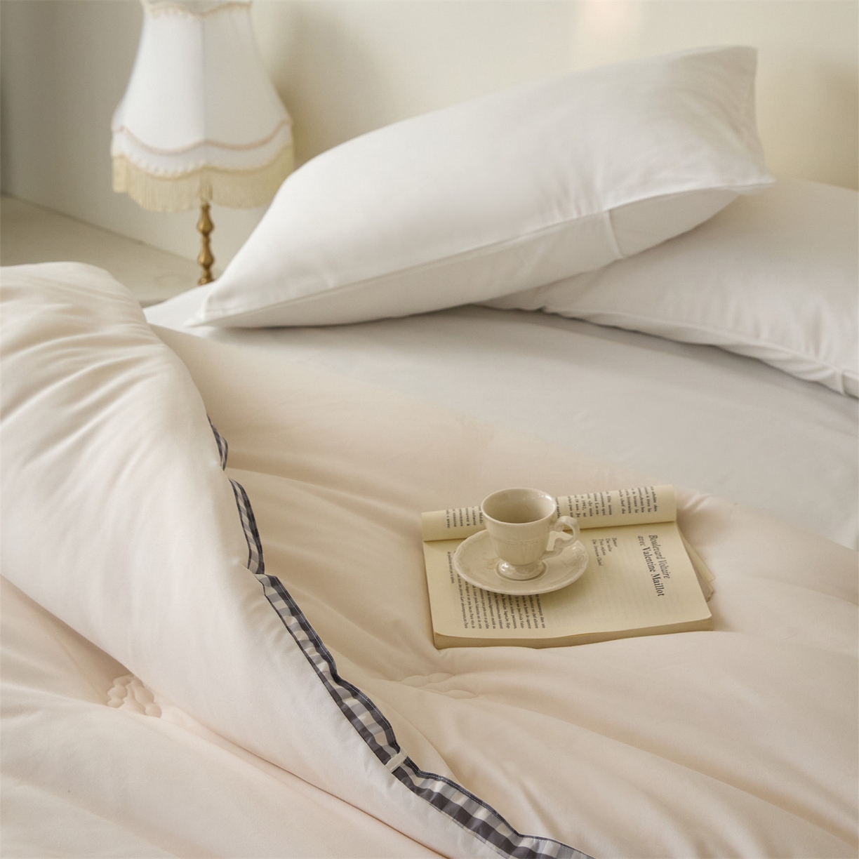 91家纺网 家纺一手货源 找家纺 头等舱  2025新款四季棉纯色A类20大豆7A抗菌秋冬被（空镜） 谧境-奶白