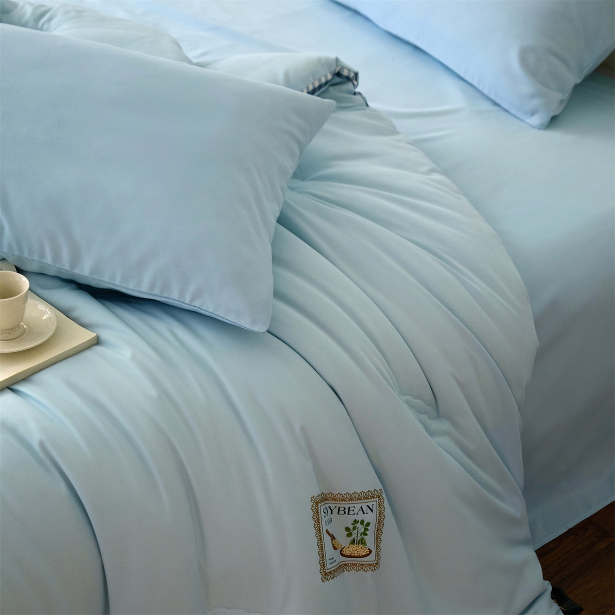 91家纺网 家纺一手货源 找家纺 头等舱  2025新款四季棉纯色A类20大豆7A抗菌秋冬被（空镜） 谧境-水蓝